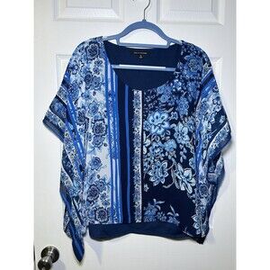 Zac & Rachel Women’s Floral 2 Layer Wide Sleeve Blouse Blue Size Medium NWOT